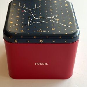 Fossil Red and Blue Reindeer Decorative Tin